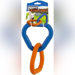 Durable Blue and Orange Dog Chew & Fetch Link Toy
